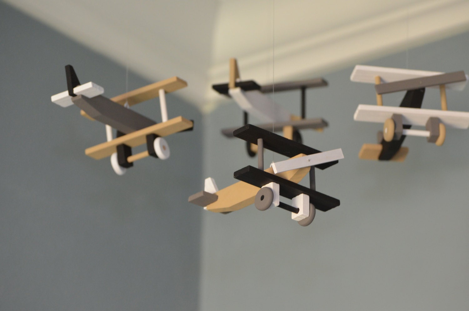 Airplane Nursery Mobile Nursery Decor BiPlane Custom Wood