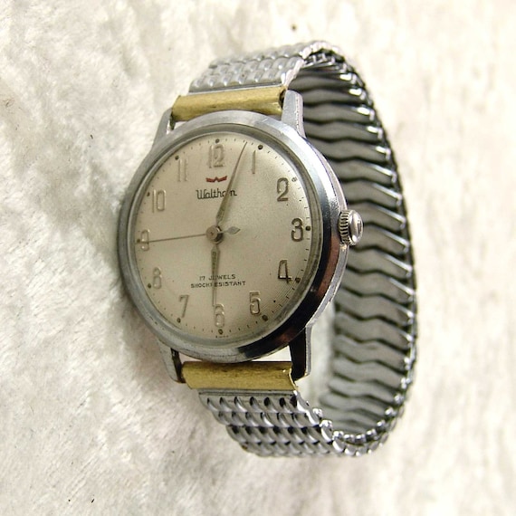 Vintage Waltham Mens 17 Jewel Wrist Watch Stretch Band Runs