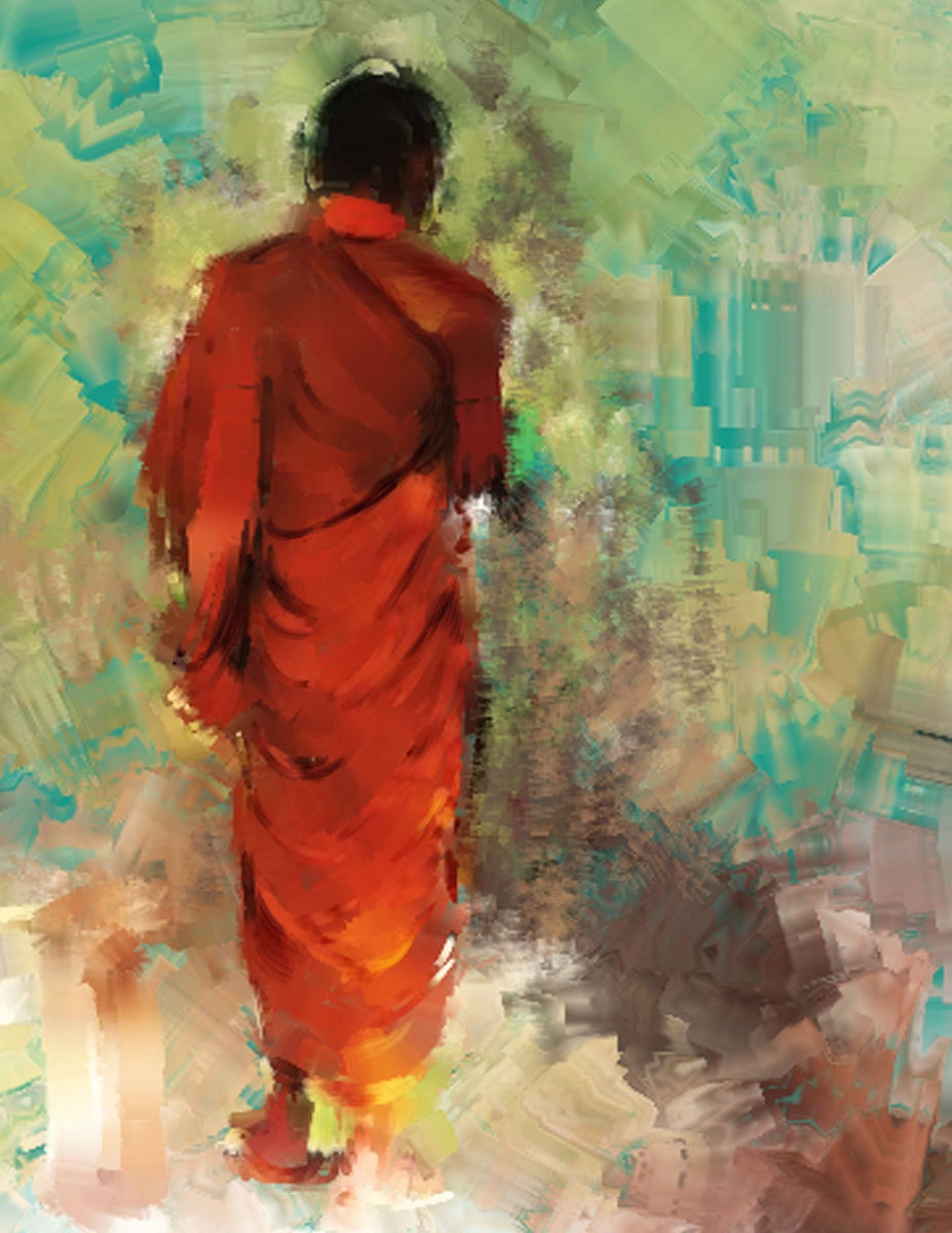 painting of Buddhist monk on canvas by artbyiriet on Etsy