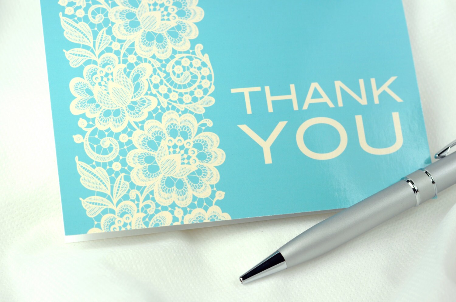 CLEARANCE Modern Thank You Cards Cute Blue Lace Design