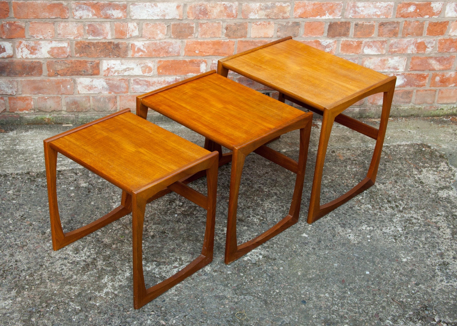 Nest of three retro teak coffee tables GPlan Quadrille