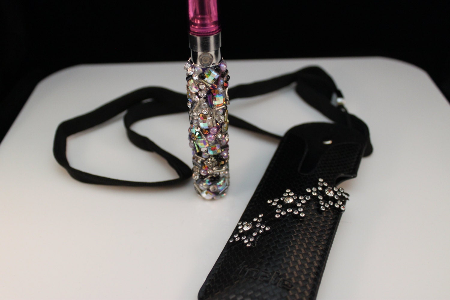 Black Rhinestone Star Vape Pen Carrying Case Holder with