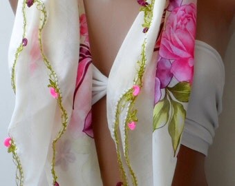 Cream Scarfs Oya scarfs in soft cotton fabric Yemeni Cream scarf Special gifts for mothers Handmade Anatolian Traditional Square Ottoman