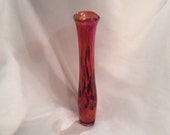 Tall Hand Blown Glass Vase, In Warm Red-orange with Bright Pink.