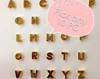 Choose Any 10 gold Plain metal Letters A-Z Alphabet English Letters or pick your own letter Charms 8mm