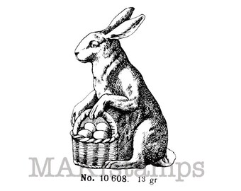 Easter stamp / Easter bunny with egg basket / Unmounted rubber stamp (130706)