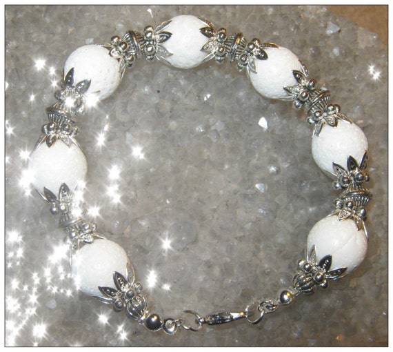 Handmade Silver Bracelet with White Bubble Coral by IreneDesign2011