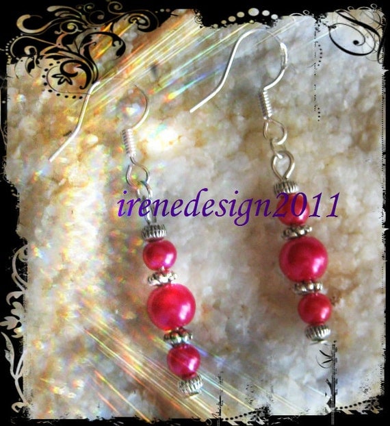 Handmade Silver hook Earrings with Pink Pearls by IreneDesign2011