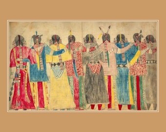 Lakota Dancers, 1881, Black Hawk, Sans Arc Lakota Ledger, 8x10" Cotton Canvas Print. FREE ship US. Native American