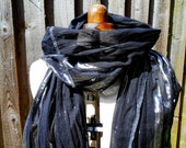 Upcycled Clothing/ Long Cotton Scarf/ Shawl/ Wrap/ Black and Silver Stripe Scarf/ Tailortrash Trashmina