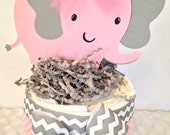 Mini Chevron Elephant Diaper Cake, Elephant Theme Baby Shower Centerpiece, Pink and Gray Chevron Elephant Diaper Cakes