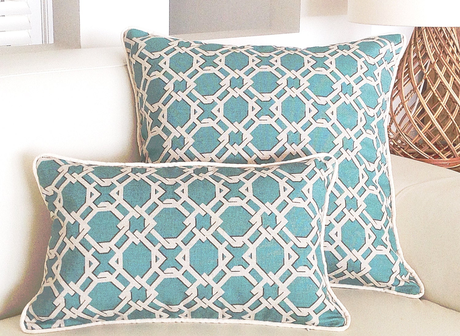 Designer Cushions Teal Aqua Contemporary Beach Cushion Covers