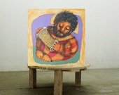 Original Painting   .Free Shipping     "accordionist"  13.3 inch /13.3 inch