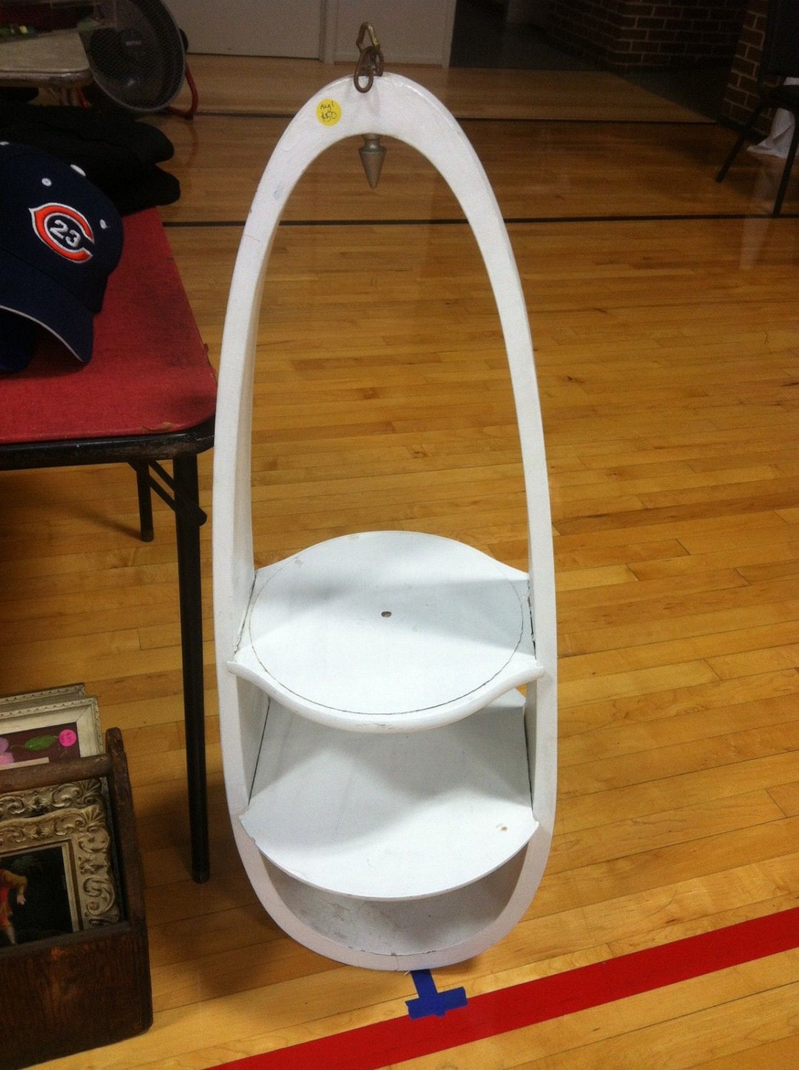 Vntg Mid Century Teardrop Shape Wood Hanging Shelves Eames Era Danish