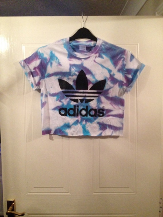 unisex customised adidas acid wash tie dye cropped t shirt