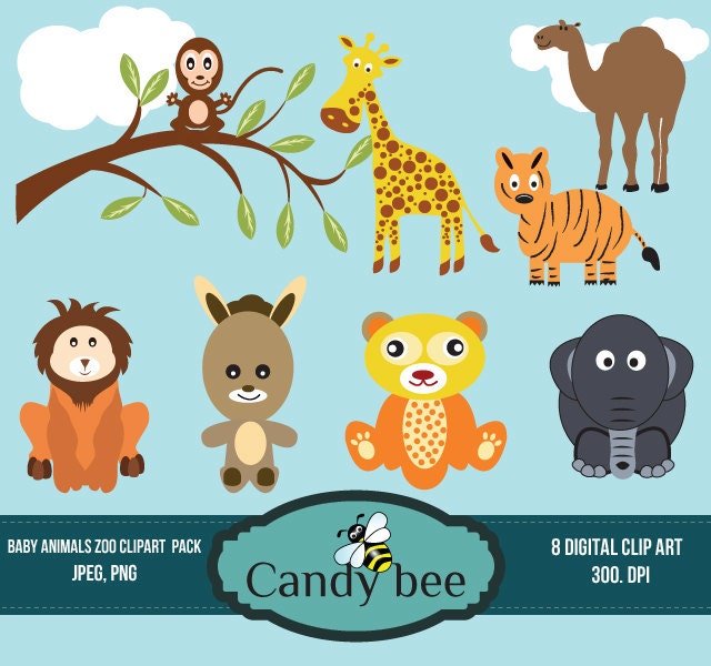 Baby Animal Clipart Cute Jungle Animal Clip Art by CandyBeeDesigns