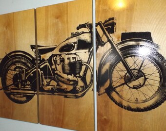 Vintage Ariel Square Four 1949 Motorcycle Screen Print Wood Painting Wall Art On Stained Solid BIRCH Vintage Ariel Square Four 1949 Motorcycle Screen Print Wood Painting Wall Art On Stained Solid BIRCH