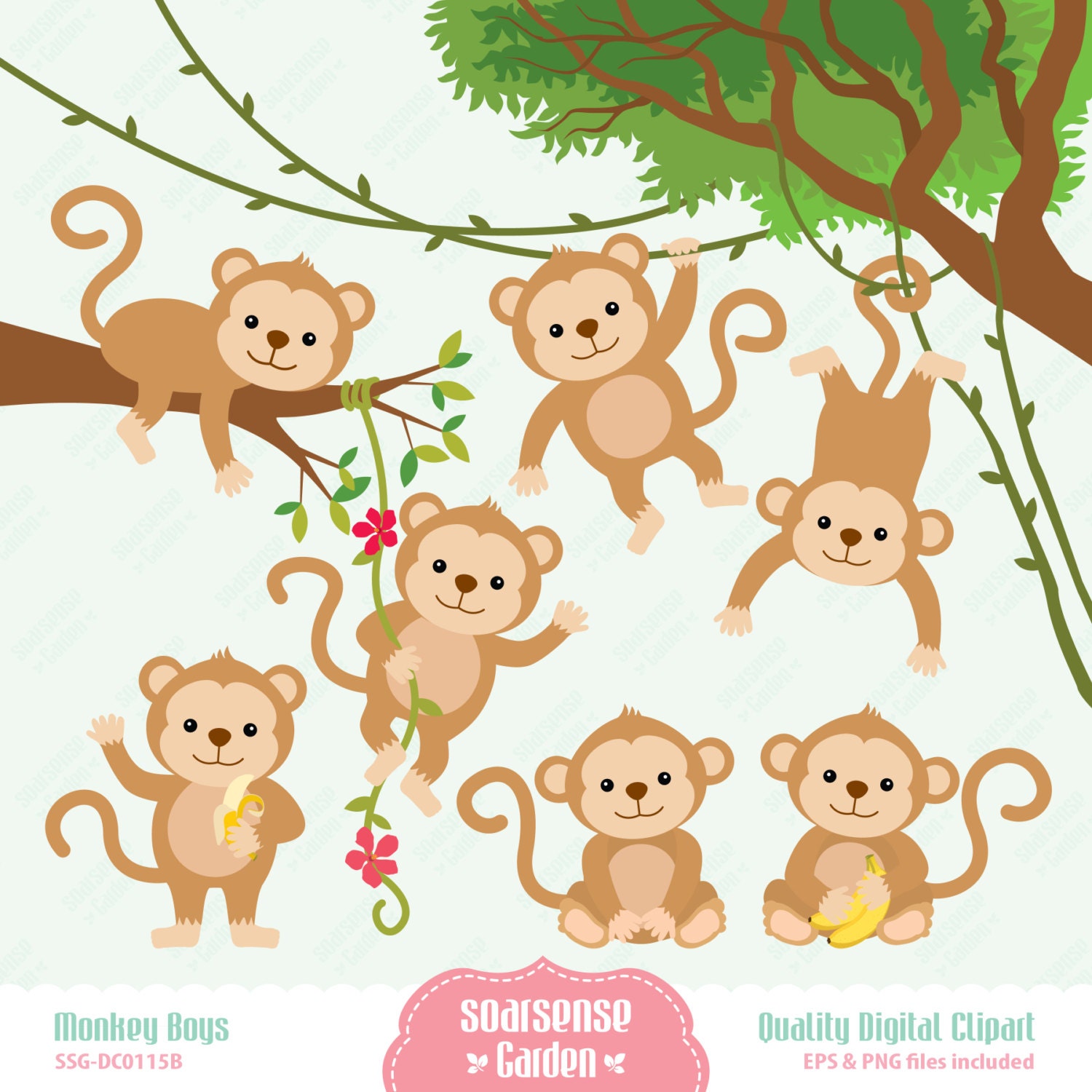 Monkey Boys Digital Clipart by SSGARDEN on Etsy