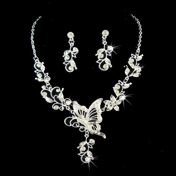 Bridal jewelry set Wedding jewelry set Butterfly jewelry set Butterfly necklace Butterfly earrings Bridal necklace set N16FREE SHIPPING