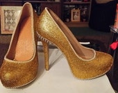Gold Rhinestoned Shoes with Pearls and Silver Spikes Size 4