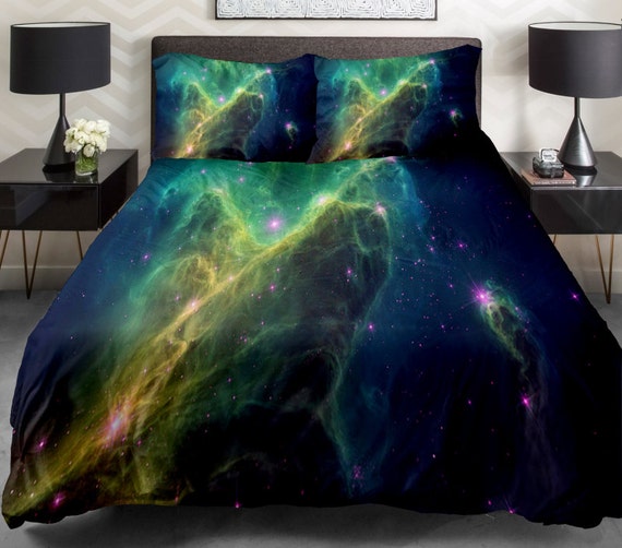Grüne Galaxie Bettwäsche Set zwei Seiten drucken von Tbedding