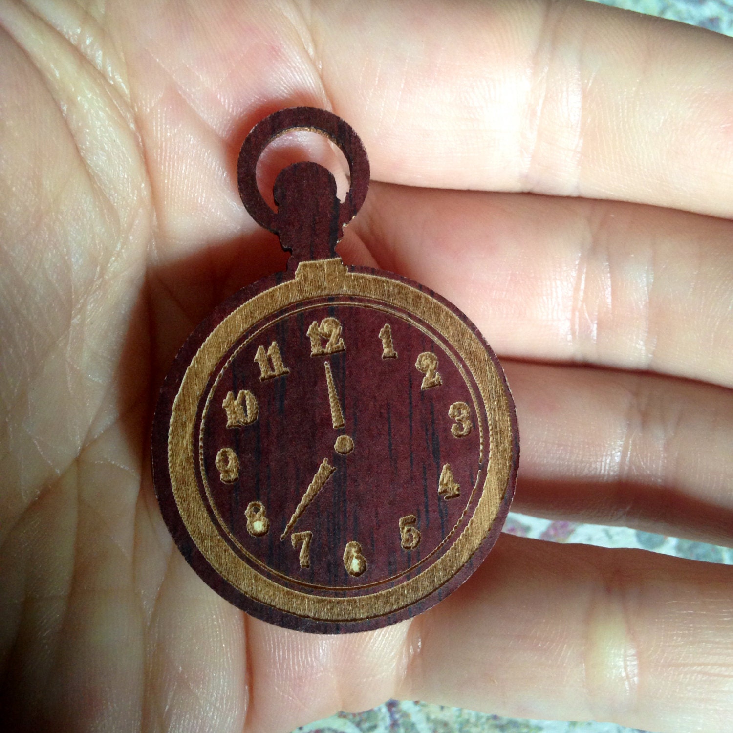Wooden pocket watch brooch