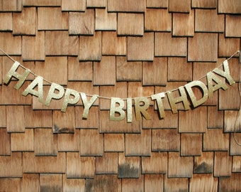 Gold or Silver Glitter Happy Birthday Banner