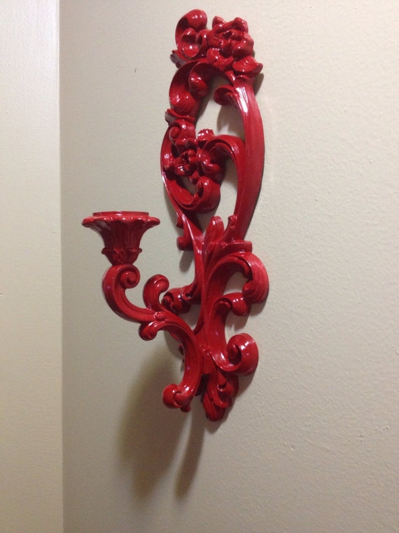 Vintage Floral Wall Sconce Refinished in Red by CunningVintageCo