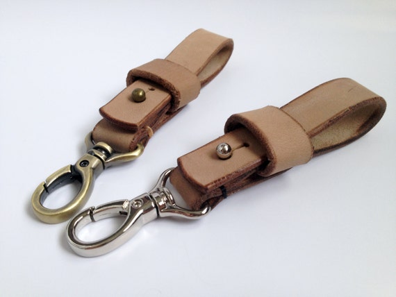 Beige leather key holder Belt key chain Leather belt snap Ball