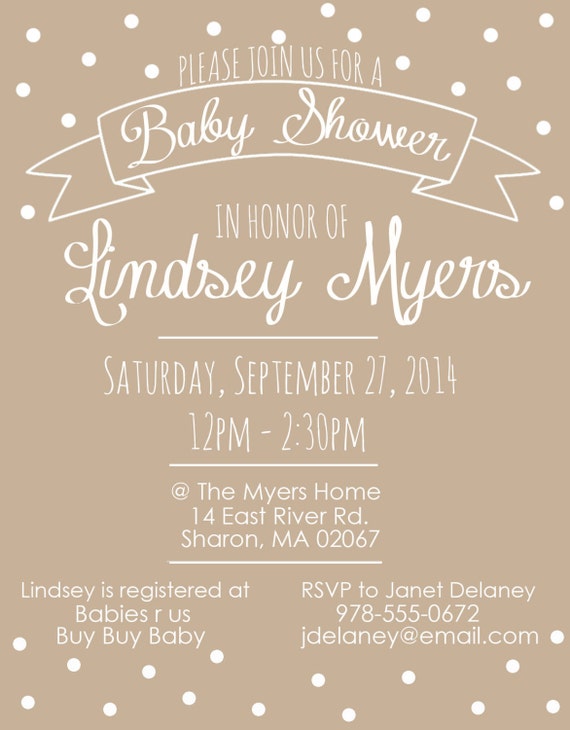 Kraft Paper and script Baby Shower Invitation Set of 5