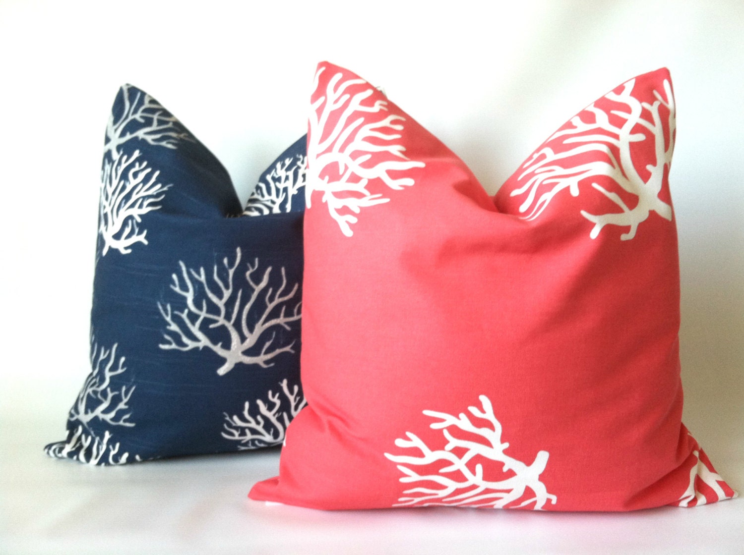 Coral Navy Beach Pillow Cover Set 18 x 18 by TheSeafoamCottage