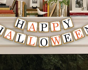 Happy Halloween Banner Halloween Decor Garland Halloween Party Halloween Decoration Orange and Black Fall Decor