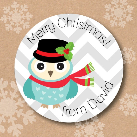 Personalized Childrens Christmas Labels, Blue Owl with Chevron, Kids Holiday Gift Tags for Treats and Presents Il_570xn