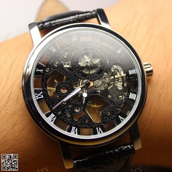 Mens Mechanical wristwatches Steampunk Watch Black by seekjewelry