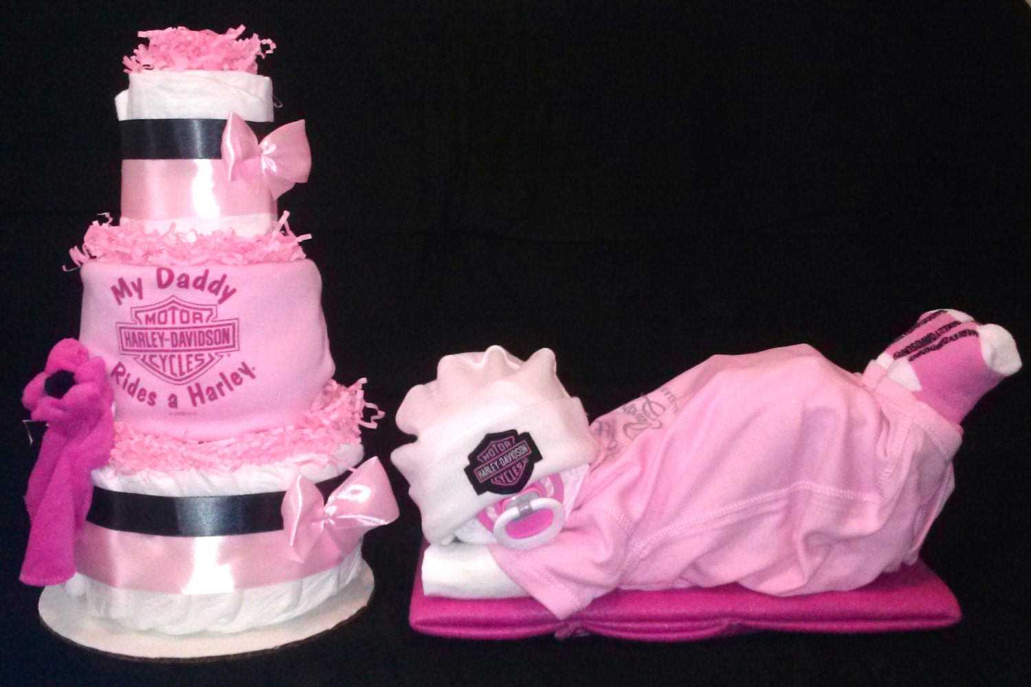 Pink Harley Davidson Diaper cake motorcycle by LittleKGDreams