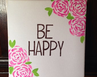 BE HAPPY / canvas quote / canvas painting / HappyPlaque / hand-painted ...