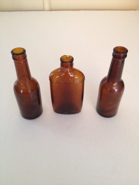 Glass Brown Bottles Medicine Liquor 1/10 Pint USA Canada