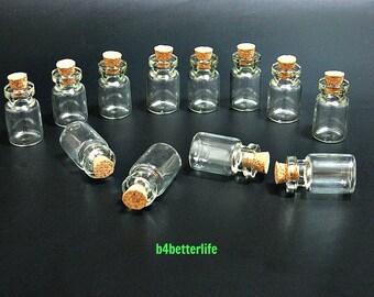 12pcs Mini Clear Glass Bottles Vials with corks. H25W15. (#A13).