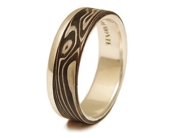 Mokume Gane Ring Shakudo + Shibuichi + Kuro Shibuichi - Raindrop Pattern -Mens Wedding Band - Wedding Ring inlay Silver Sterling, 木目 銀 リング