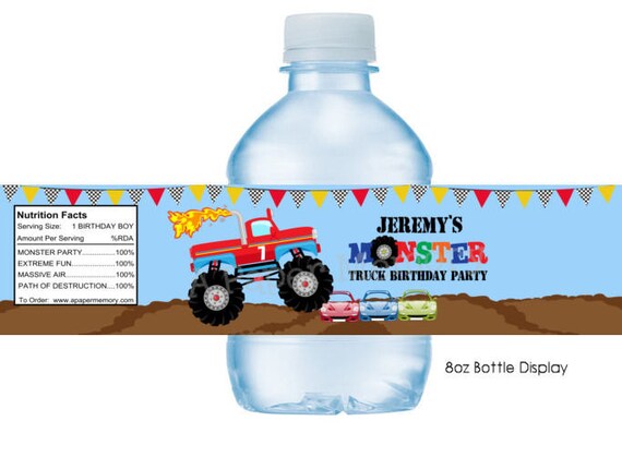Monster Truck Water Bottle Labels DIY Printable