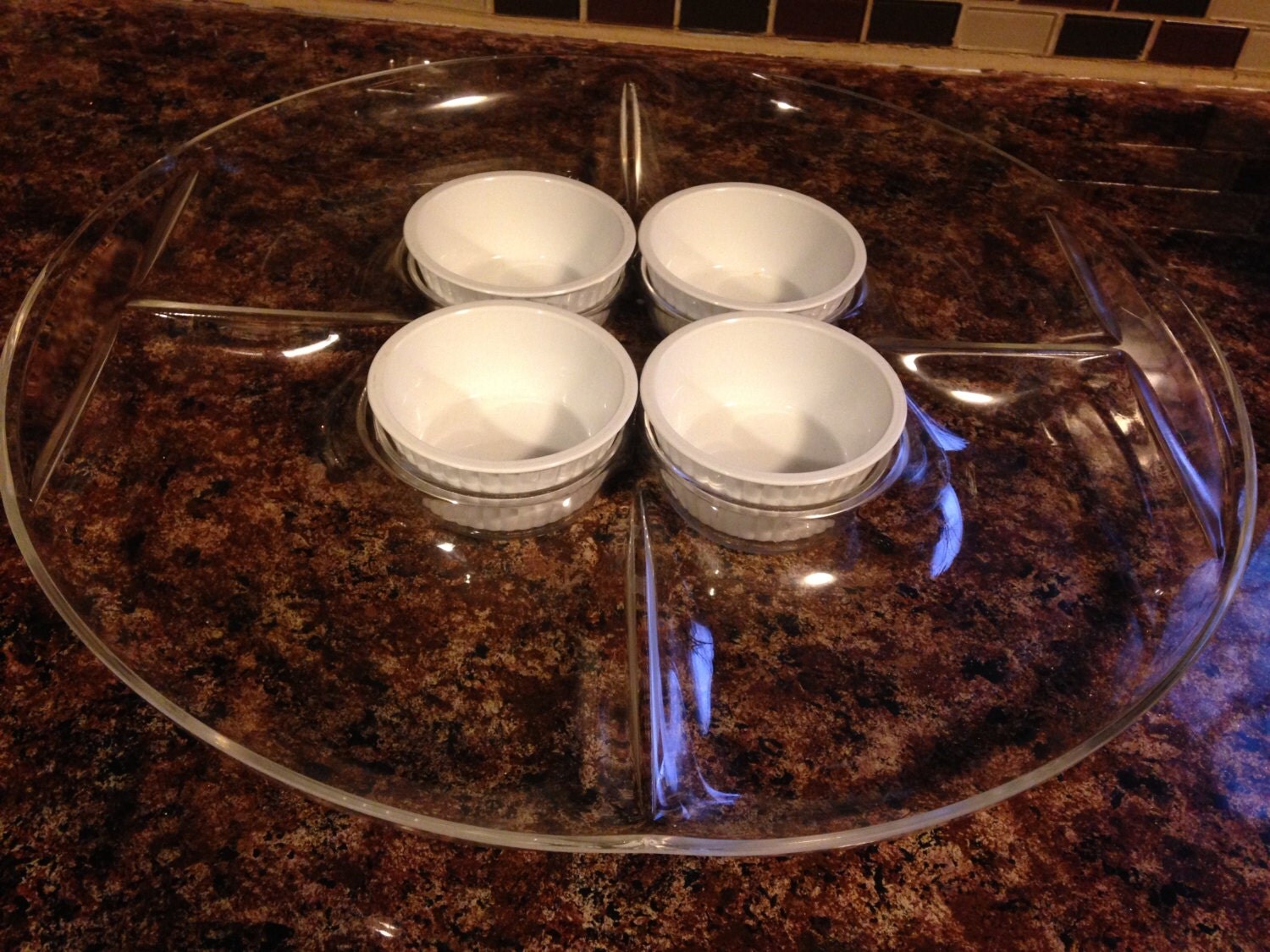 Extra Large Round Lucite Serving Tray With Four Dip Bowls Haute Juice