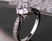 18k White Gold filled Vintage style White Sapphire Engagement ring - Size 6