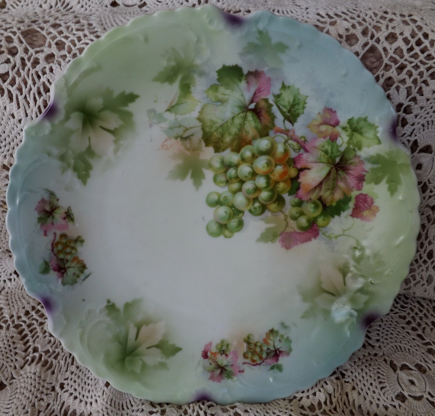 German Decorative Plate With Purple Grapes Green And