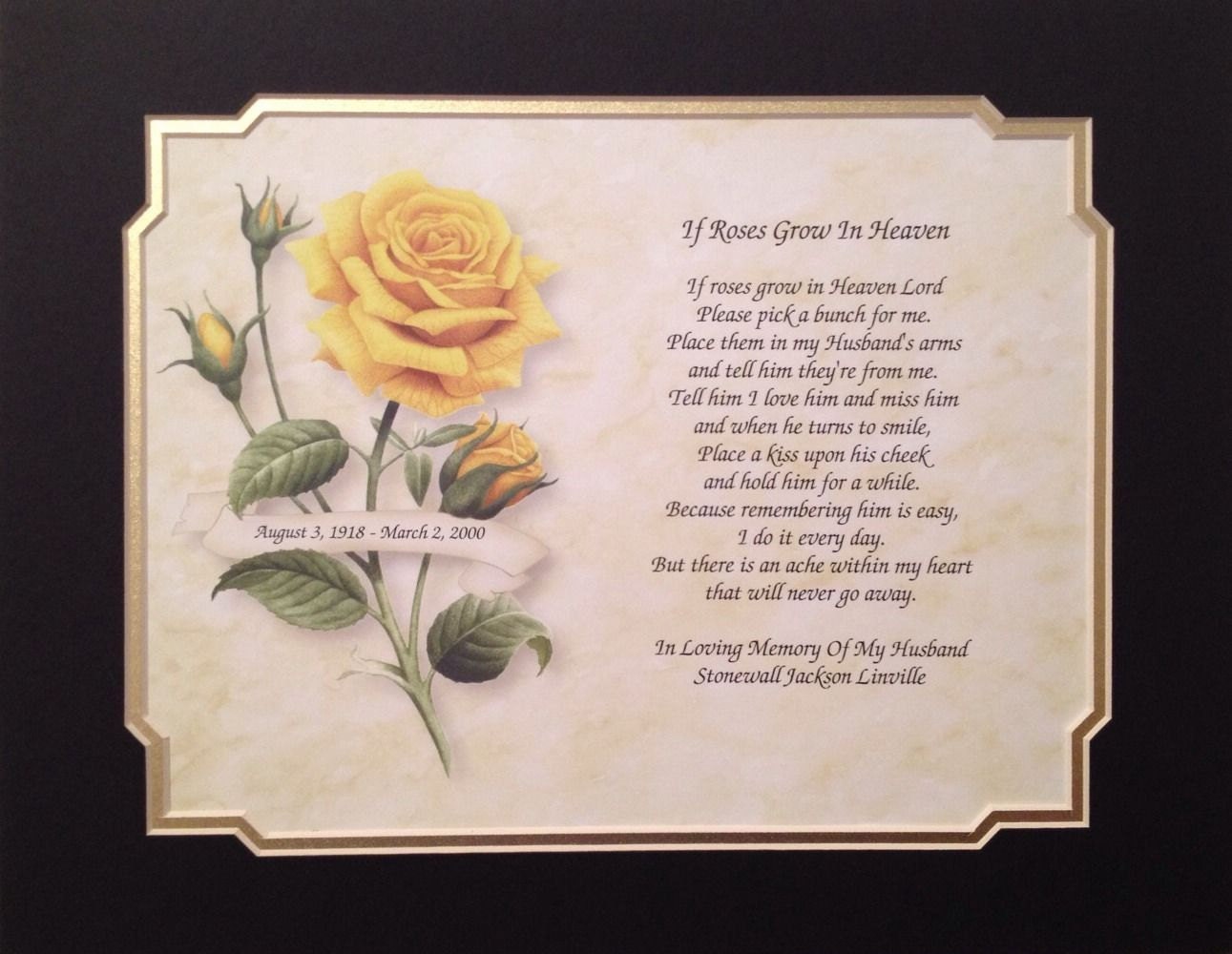 Memory of Husband Gift Personalized Print If Roses Grow In