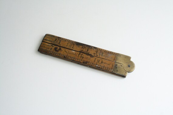 Wooden Ruler Antique Rabone Boxwood And Brass Folding Ruler