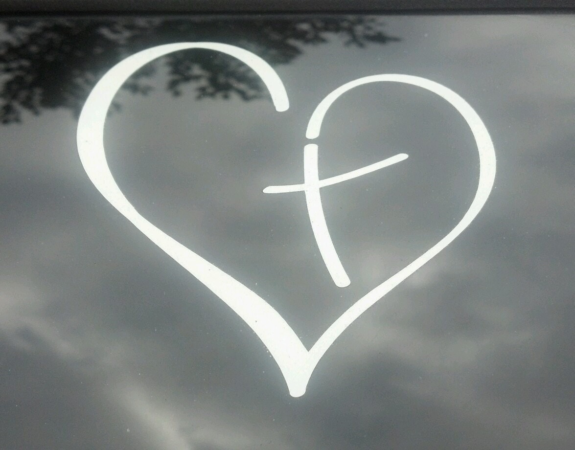 Vinyl Decal Heart with Cross in Center Christian for Car Auto