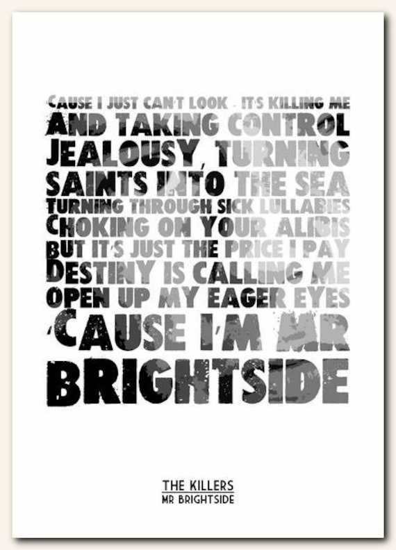 THE KILLERS Mr Brightside song lyric by RetrotypePrints