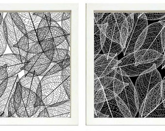 INSTANT DOWNLOAD Black White Modern Leaf Leaves Set of 2 Printable Bathroom Art Print Nature Wall Decor Abstract Bathroom Bedroom Botanical
