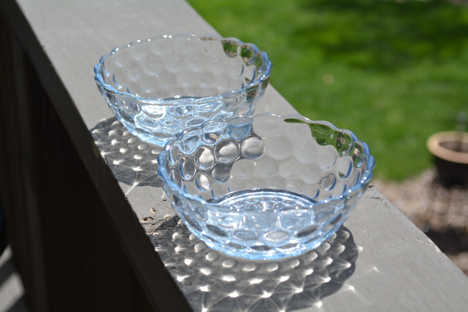 Two Vintage Clear Blue Bubble Bowls Gifts for Mom