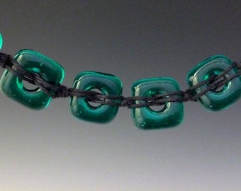 Green Fused Glass Bead and Bali Silver Bead Bracelet